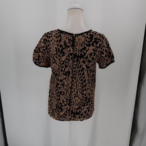Joie Women's Short Sleeve Blouse Sparkly Gold and Black Size Small - Picture 7 of 8
